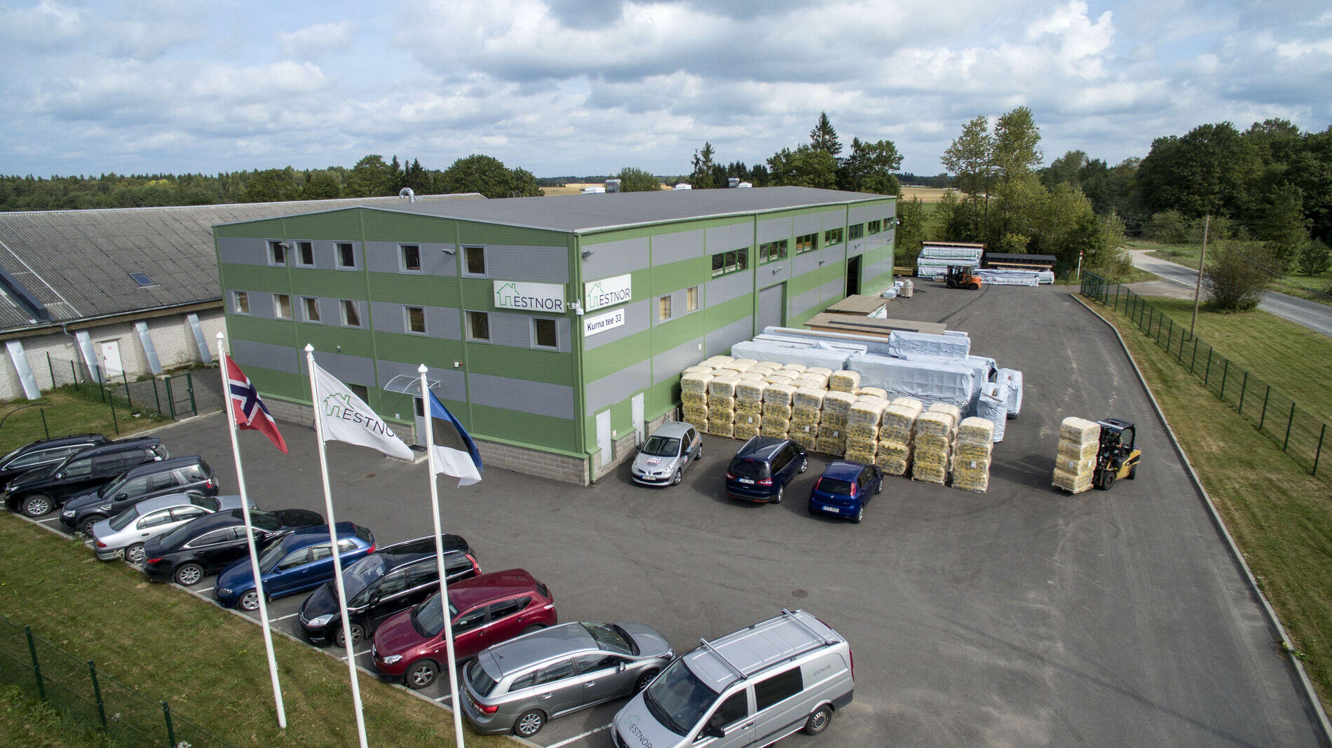 The factory, with building elements packed and ready for dispatch